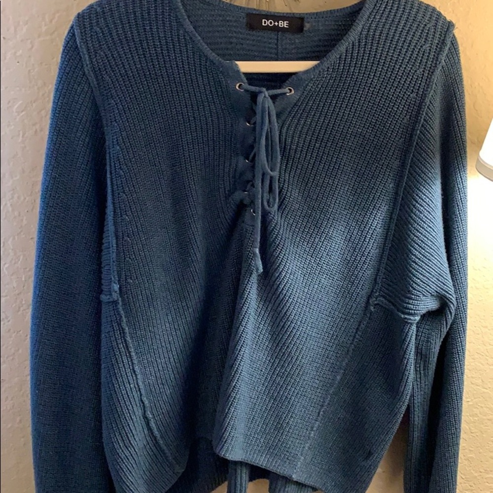Blue lace up sweater